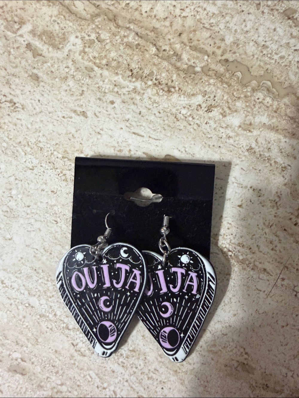 Ouija Planchette Heart Drop Earrings - Black & Pink